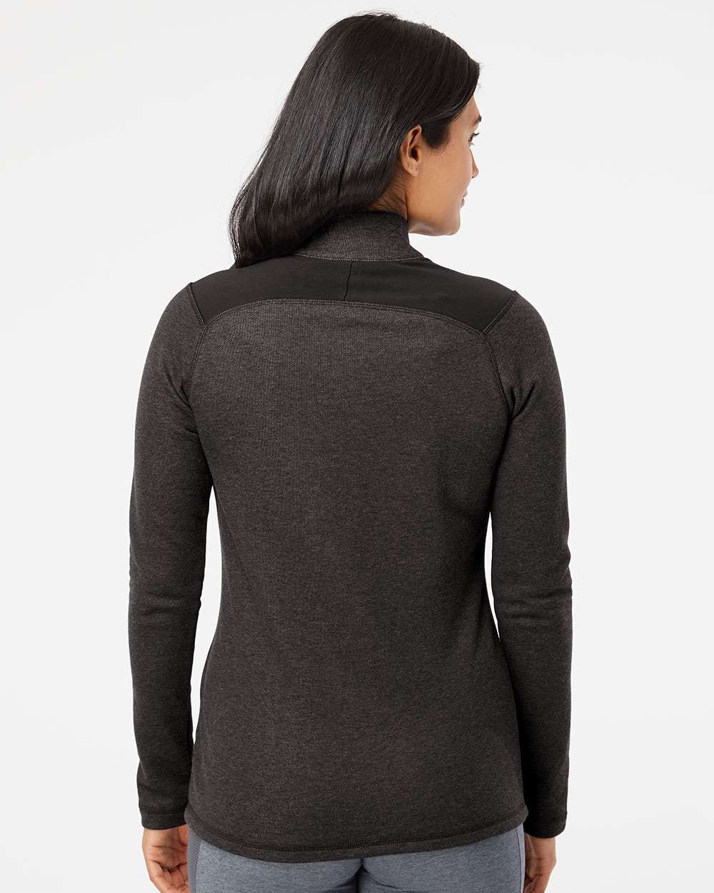 Adidas - Women's Heathered Quarter-Zip Pullover with Colorblocked Shoulders - A464