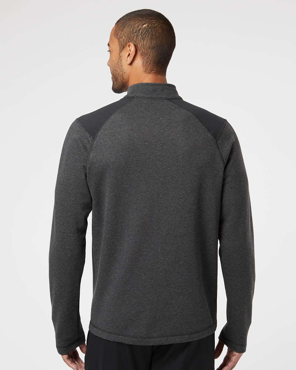 Adidas - Heathered Quarter-Zip Pullover with Colorblocked Shoulders - A463