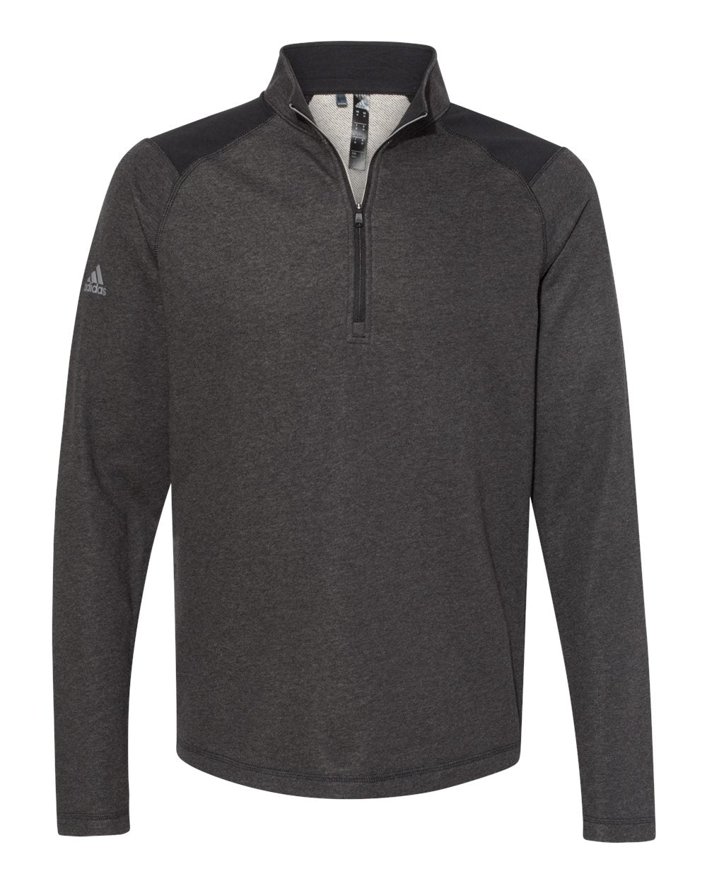 Adidas - Heathered Quarter-Zip Pullover with Colorblocked Shoulders - A463